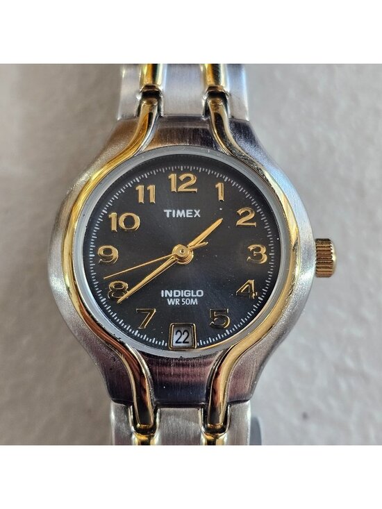 Timex Accessories - Timex Indiglo WR 50M Quartz Watch Two Tone w/ Date Working Needs Service